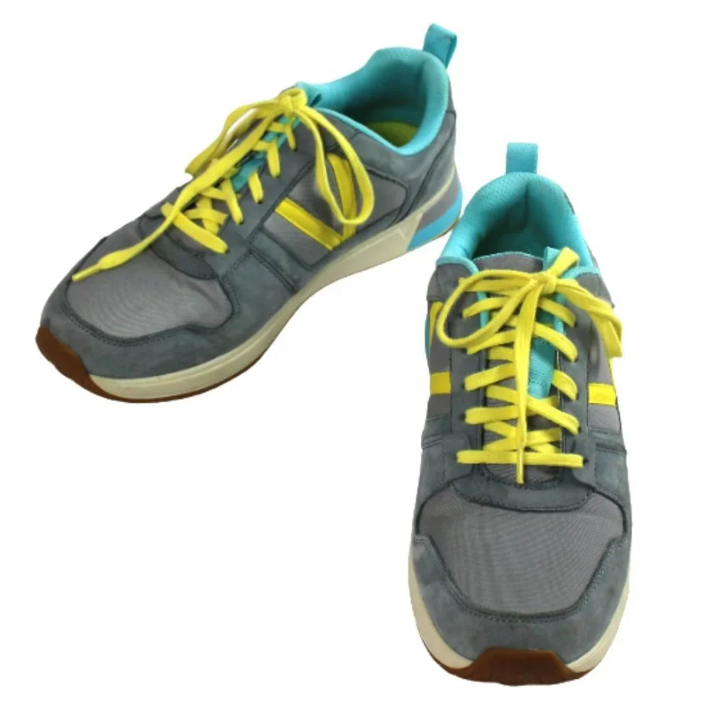Vionic Curran Rechelle Leather Nylon Gray Blue Yellow Lace-up Sneaker, S…